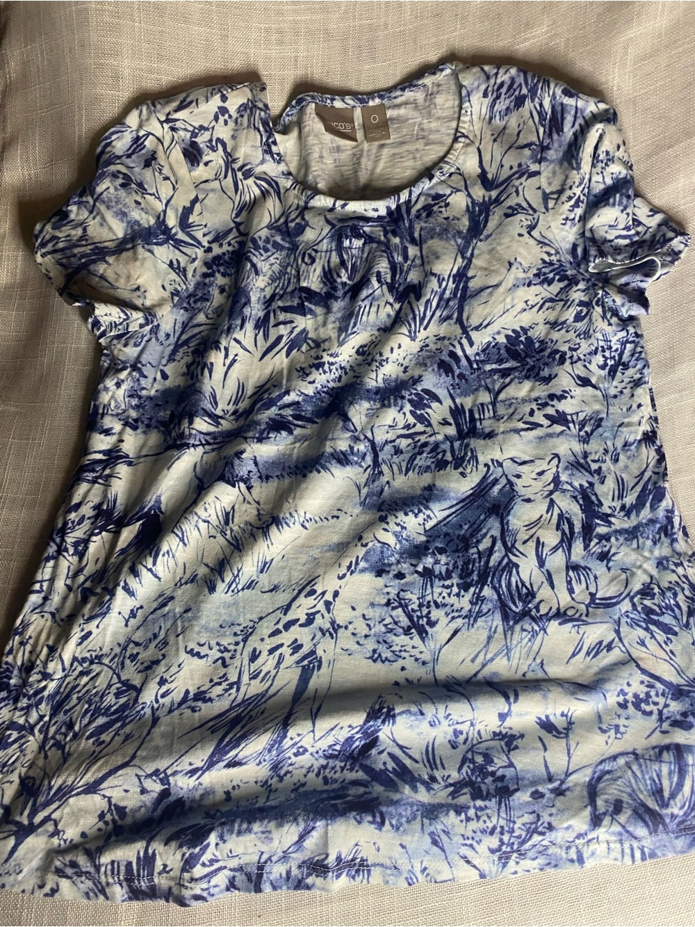 Chico's Light Blue Tee with Navy Nature Sketch Print
